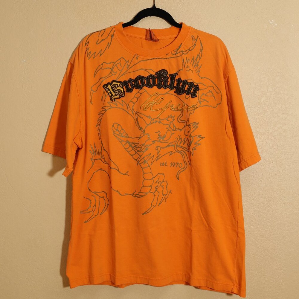 Vintage Y2K BROOKLYN XPRESS Embroidered Logo AOP Shirt (XXL)